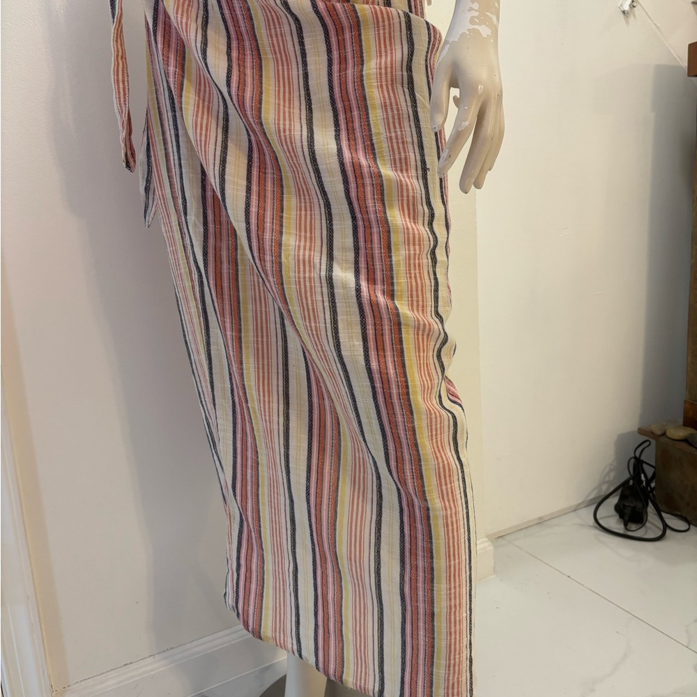 Free People Striped Wrap Maxi Skirt in Cream, Pink, Yellow & Navy - Picture 6 of 10